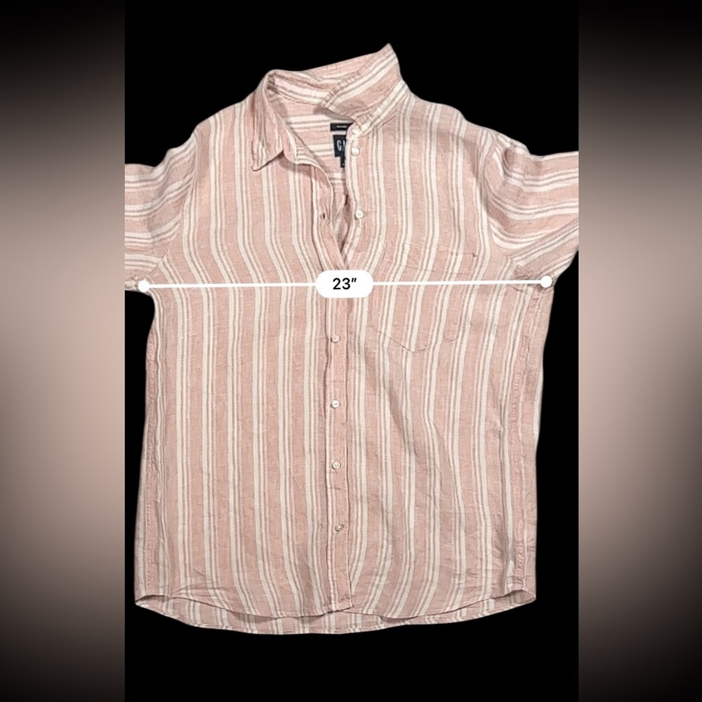 Gap Pink Stripe 100% Linen Boyfriend Shirt – Size L - Picture 10 of 13
